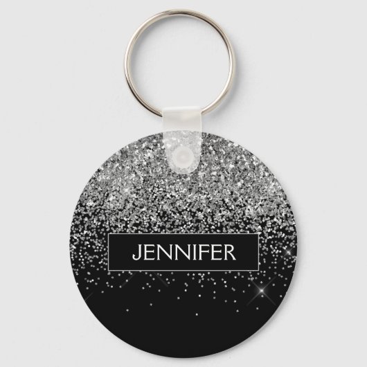 Porte-clés Monogram Silver Glam Parties scintillant Nom de l' (Recto)