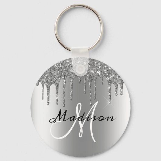 Porte-clés Monogram Silver Glitter Drips Sparkle (Recto)