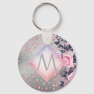 Porte-clés Monogram Silver Navy Rosegold Girly Newlyweds Cade