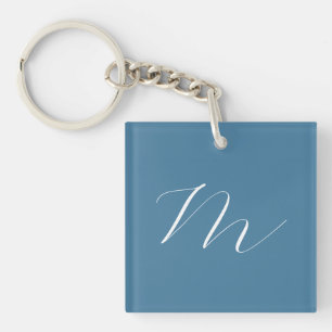 Porte-clés Monogram Solide Blue Pastel Minimaliste Profession