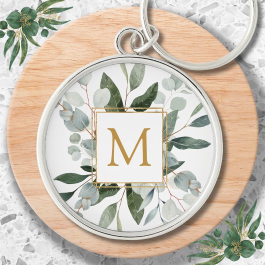 Porte-clés Monogram Watercolor Tropical Green Leaves