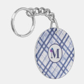 Porte-clés monogrammé à carreaux bleu-gris classiq (Devant gauche)