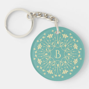 Porte-clés Monogramme à fils turquoise et beige élégant