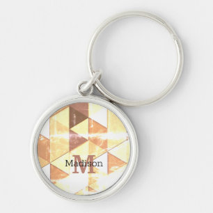 Porte-clés Monogramme à motif géométrique jaune marron vintag
