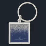 Porte-clés Monogramme à Parties scintillant étincelante en ar<br><div class="desc">Parties scintillant Argent et Marine Blue Sparkle Script Monogramme Nom Clés (Porte - clé). Cela rend le cadeau parfait pour 16 ans,  mariage,  douche nuptiale,  anniversaire,  baby shower ou bachelorette pour quelqu'un qui aime le luxe glam et les styles chic.</div>