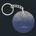 Porte-clés Monogramme à Parties scintillant étincelante en ar<br><div class="desc">Parties scintillant Argent et Marine Blue Sparkle Script Monogramme Nom Porte - clé. Cela rend le cadeau parfait pour 16 ans,  mariage,  douche nuptiale,  anniversaire,  baby shower ou bachelorette pour quelqu'un qui aime le luxe glam et les styles chic.</div>
