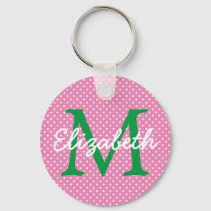 Porte-clés Monogramme à pointes rose et vert Preppy