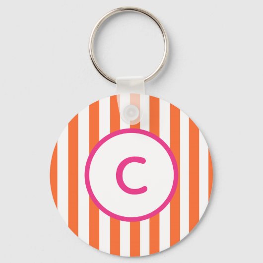 Porte-clés monogramme à rayure orange (Recto)