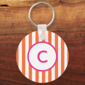 Porte-clés monogramme à rayure orange (Recto)
