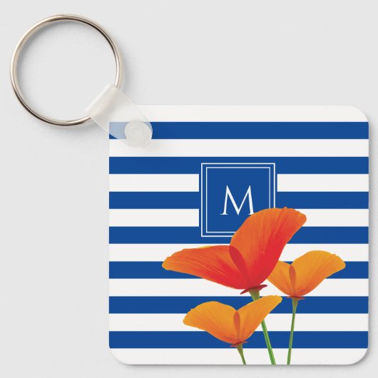Porte-clés Monogramme à rayures bleu chic (Recto)