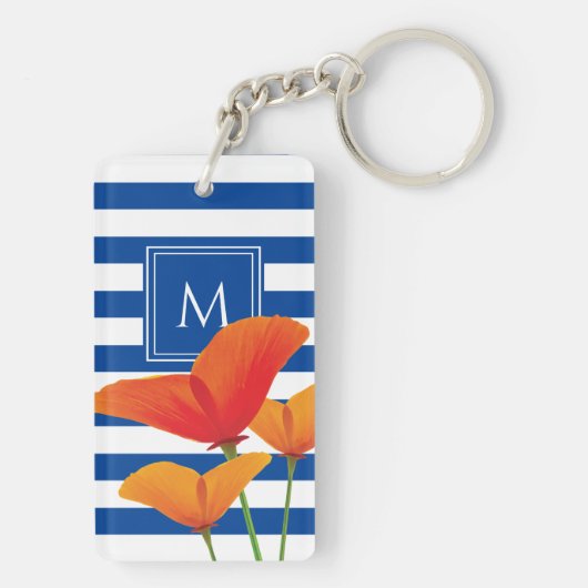 Porte-clés Monogramme à rayures bleu chic (Dos)