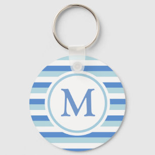 Porte-clés Monogramme à rayures bleues et blanches