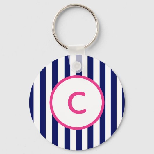 Porte-clés monogrammé à rayures marine (Recto)