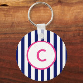 Porte-clés monogrammé à rayures marine (Recto)