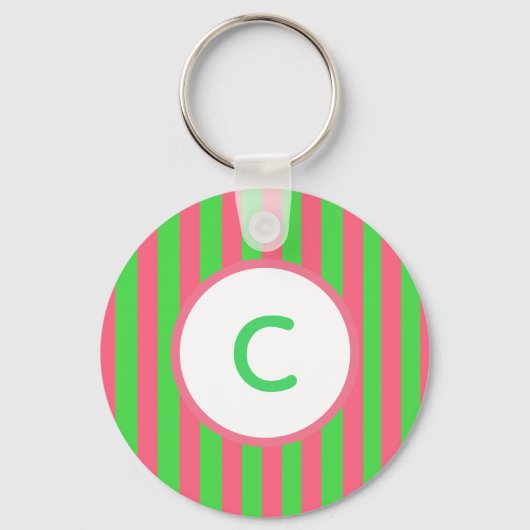 Porte-clés monogramme à rayures roses et vertes (Recto)