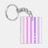 Porte-clés Monogramme à rayures verticales rose et violet (Devant gauche)