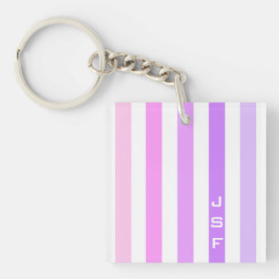 Porte-clés Monogramme à rayures verticales rose et violet