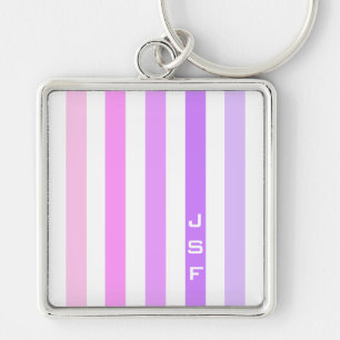 Porte-clés Monogramme à rayures verticales rose et violet
