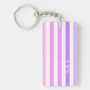 Porte-clés Monogramme à rayures verticales rose et violet