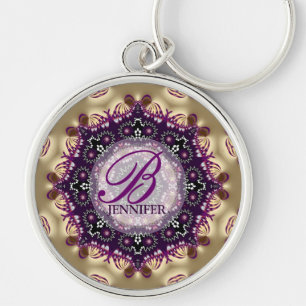 Porte-clés monogrammé à tapisserie géométrique dor