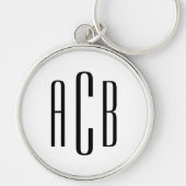 Porte-clés Monogramme à trois lettres noir moderne (Devant)