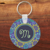 Porte-clés Monogramme Abstrait Funky Blue Floral (Recto)