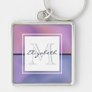 Porte-clés Monogramme Abstrait moderne violet et rose