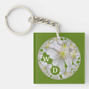 Porte-clés Monogramme Abstrait Plaisir Floral Art Olive Green