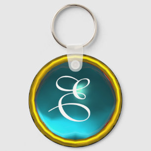 Porte-clés MONOGRAMME AQUAMARINE, jaune bleu