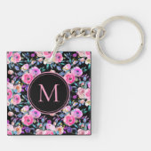 Porte-clés Monogramme Aquarelle rose noir Porte - clé Floral (Dos)