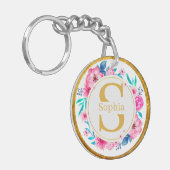 Porte-clés Monogramme Art I Initiale dorée et rose aquarellée (Devant gauche)