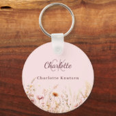 Porte-clés monogramme beige rose fleur sauvage (Recto)