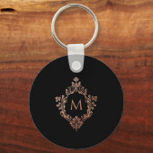 Porte-clés Monogramme Black Rose Elegant Rose Or Ornate Crest (Recto)