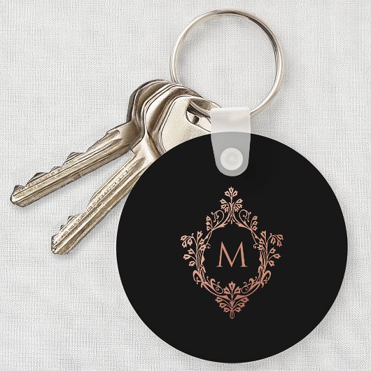 Porte-clés Monogramme Black Rose Elegant Rose Or Ornate Crest