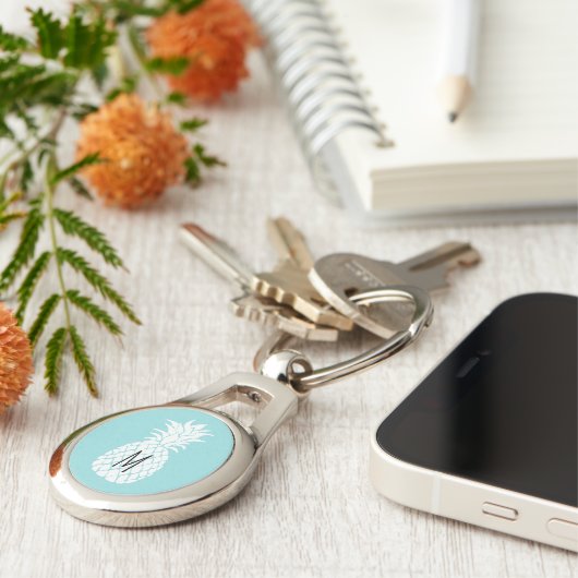 Porte-clés monogramme blanc ananas sur n'importe quelle coule (Côté )