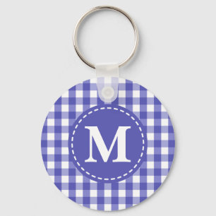 Porte-clés Monogramme blanc bleu de motif de contrôle de