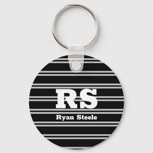 Porte-clés Monogramme blanc gras & nom, lignes gris clair sur (Recto)