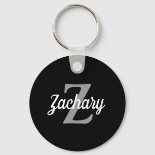 Porte-clés Monogramme Blanc Gris Noir Retro Script