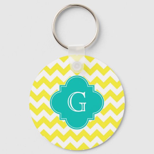 Porte-clés Monogramme blanc jaune Chevron Turquoise Quatrefoi (Recto)
