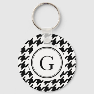 Porte-clés Monogramme blanc noir chic de motif de