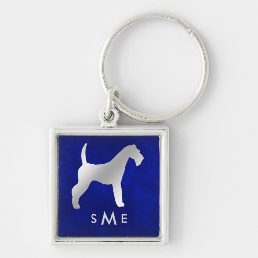 Porte-clés Monogramme bleu Argent Airedale Terrier (Devant)