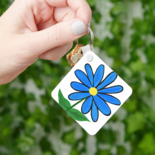 Porte-clés Monogramme Bleu Daisy au verso