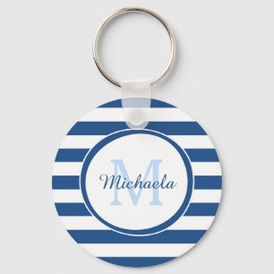 Porte-clés Monogramme bleu-foncé frais et gros motif de