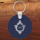 Porte-clés Monogramme bleu marine Initiale en crête ornementa (Recto)