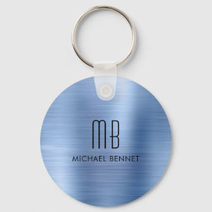 Porte-clés Monogramme Bleu Métal Brossé Faux 