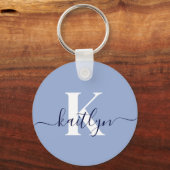 Porte-clés Monogramme bleu moderne (Verso)