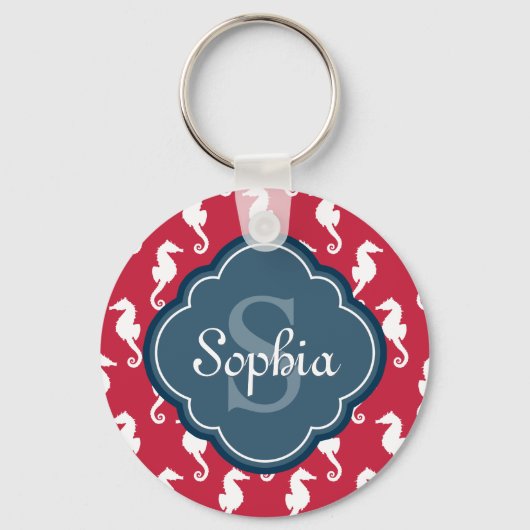Porte-clés Monogramme bleu Motif de cheval rouge unique (Recto)
