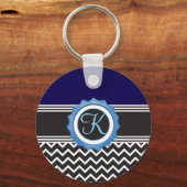 Porte-clés Monogramme bleu noir Chevron (Recto)