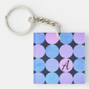 Porte-clés Monogramme bleu pourpre et rose des cercles