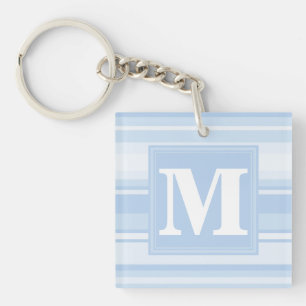 Porte-clés Monogramme Bleu rayures